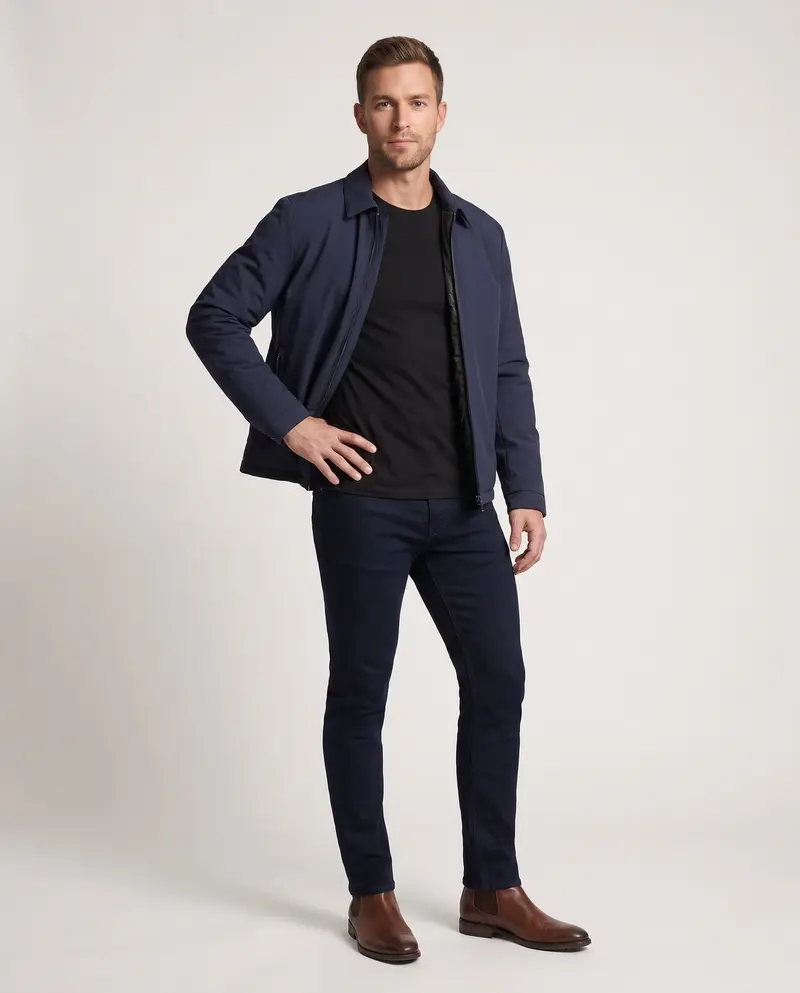 Herren gesteppte Daunenjacke mit minimalistischer Außenschale und Stehkragen