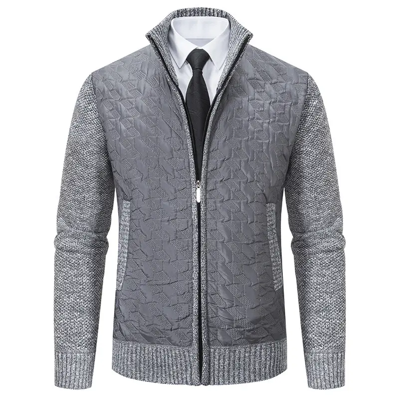 Herren Gesteppte Hybrid-Strickjacke mit Stehkragen, Kontrastärmeln und durchgehendem Reißverschluss Drune
