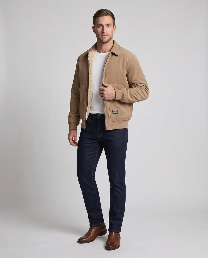 Herren gesteppte Jacke mit hohem Kragen und Fleece-Futter Drune