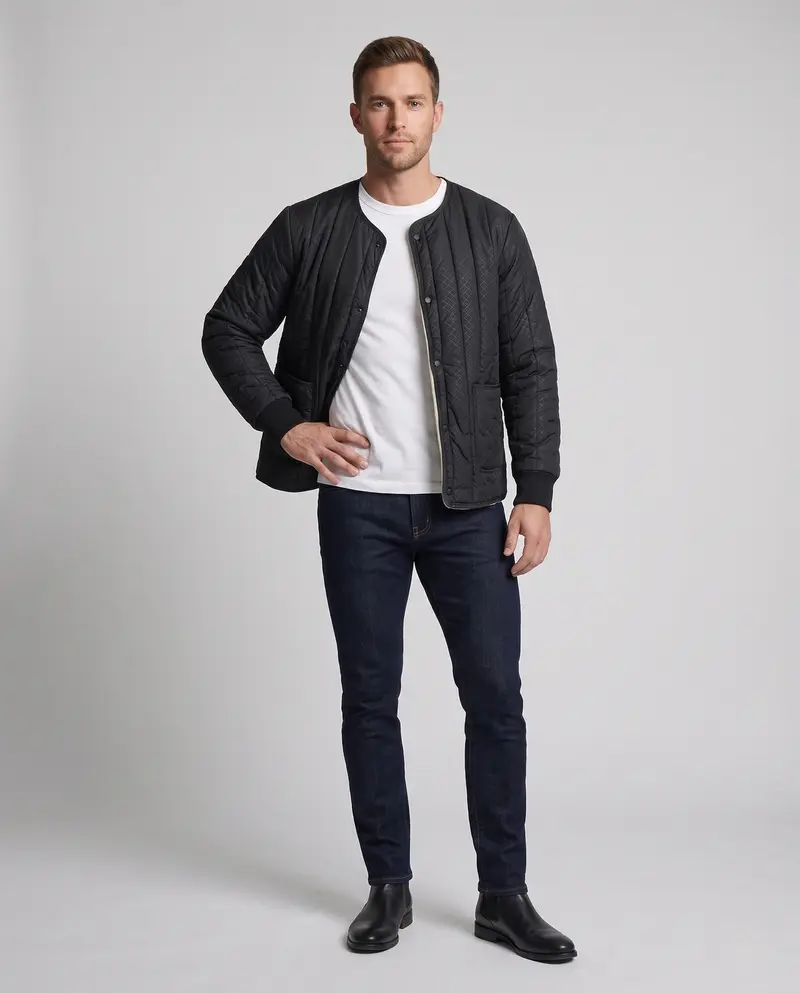 Herren gesteppte Thermojacke mit Teddyfutter und Druckknopfverschluss