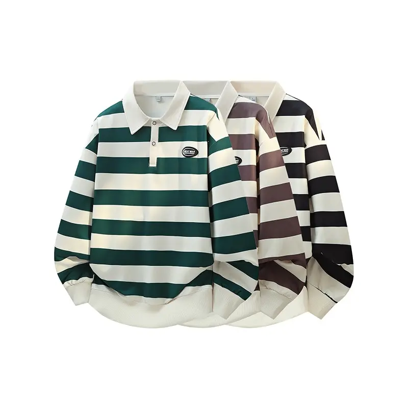 Herren Gestreiftes Oversize Rugby-Polo mit Kontrastkragen und Rippbündchen Drune