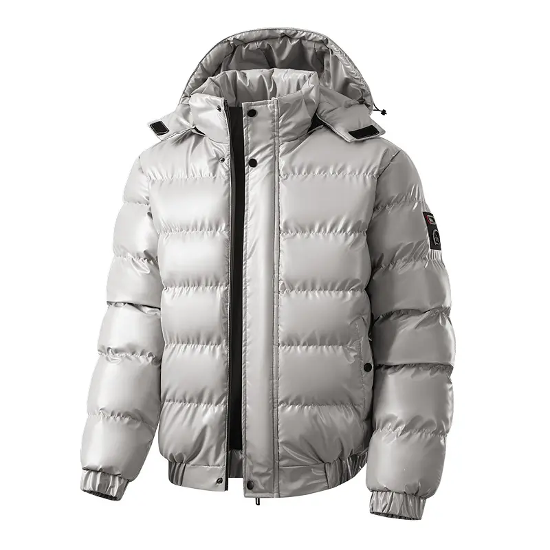 Herren Glänzende wattierte Pufferjacke mit Kapuze, wasserabweisender Hülle & Stehkragen Drune