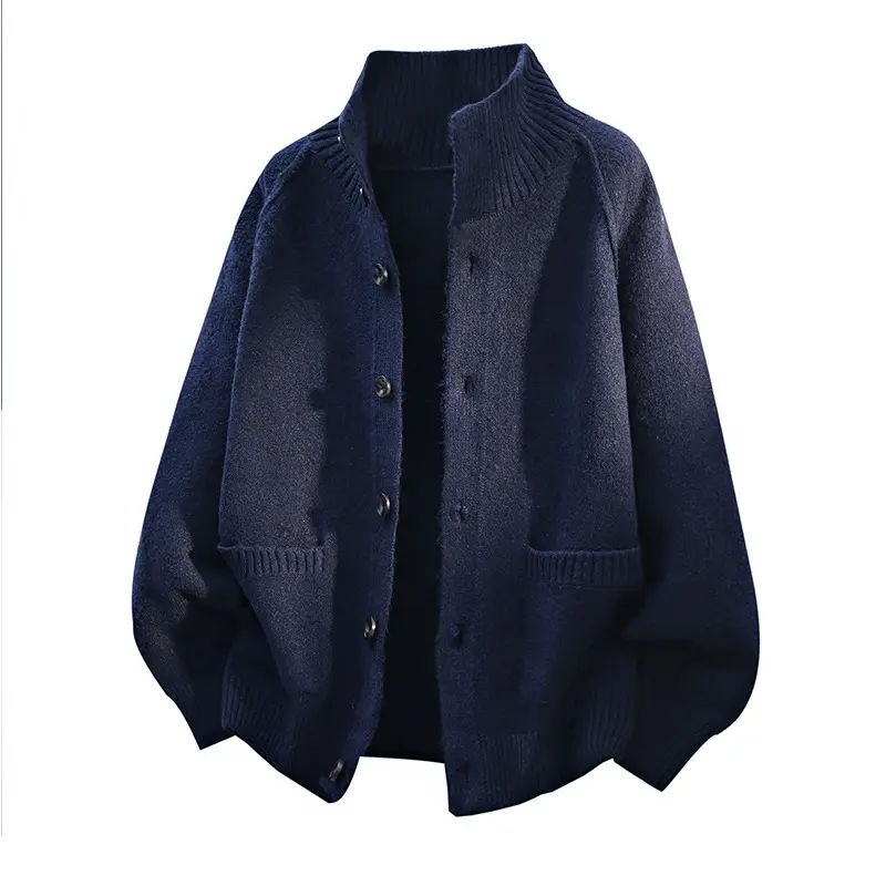 Herren Grobgestrickter Oversize-Cardigan mit hohem Rippenkragen & aufgesetzten Taschen Drune