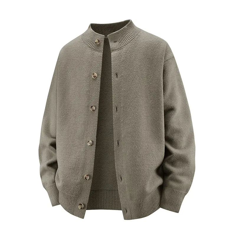 Herren Grobstrick-Cardigan mit Stehkragen, durchgehender Knopfleiste & gerippten Abschlüssen Drune
