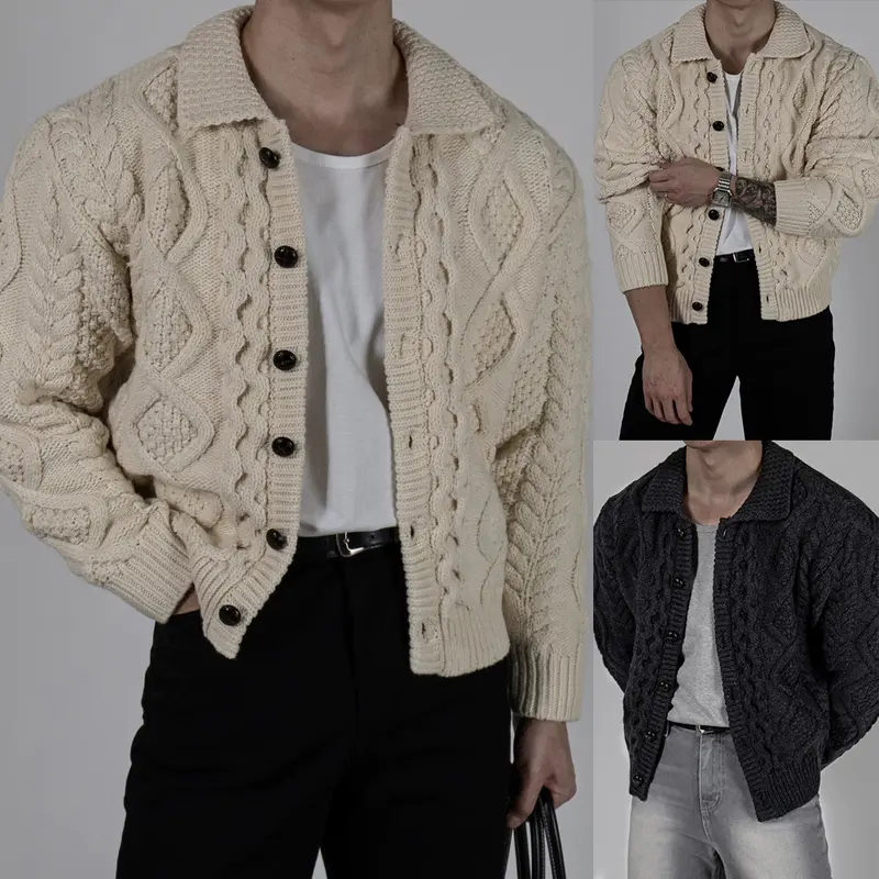 Herren Grobstrick Jacke mit Stehkragen Drune