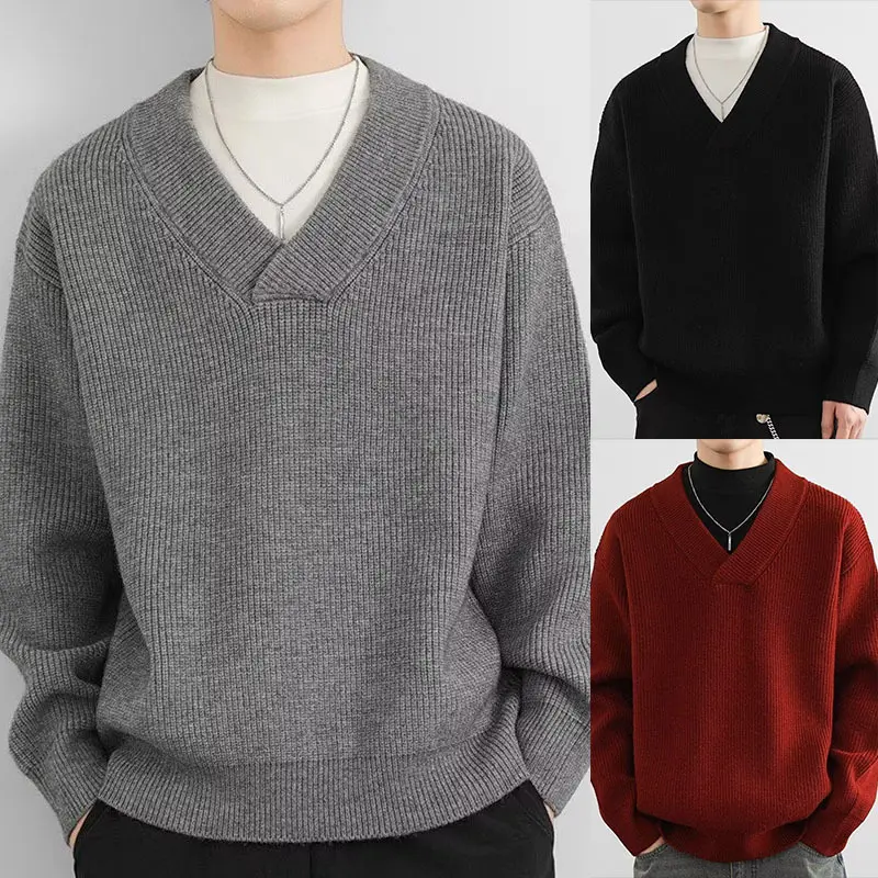 Herren Grobstrick-Pullover mit V-Ausschnitt Drune