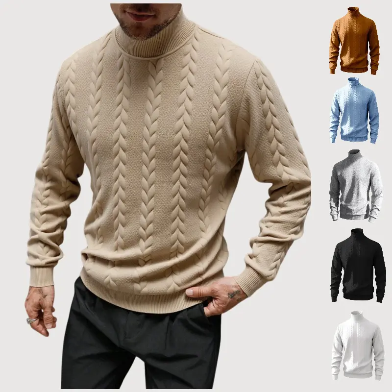 Herren Grobstrick-Rollkragenpullover mit Zopfmuster und gerippten Bündchen Drune