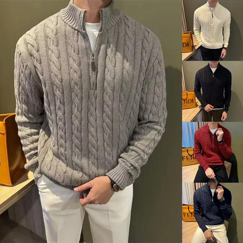 Herren Grobstrickpullover mit hohem Kragen und Reißverschluss Drune