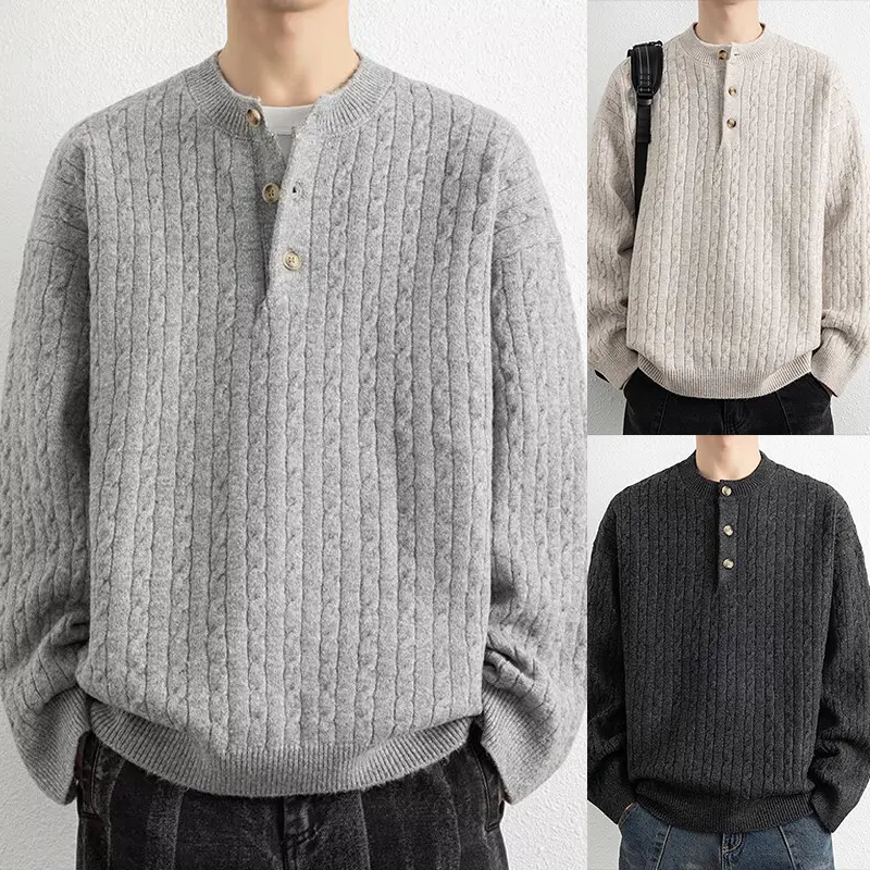 Herren Grobstrickpullover mit Knopfleiste Drune 1787964769