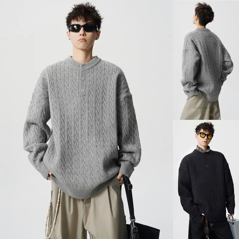 Herren Grobstrickpullover mit Knopfleiste Drune