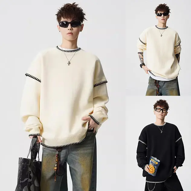 Herren Grobstrickpullover mit Kontrastnähten Drune
