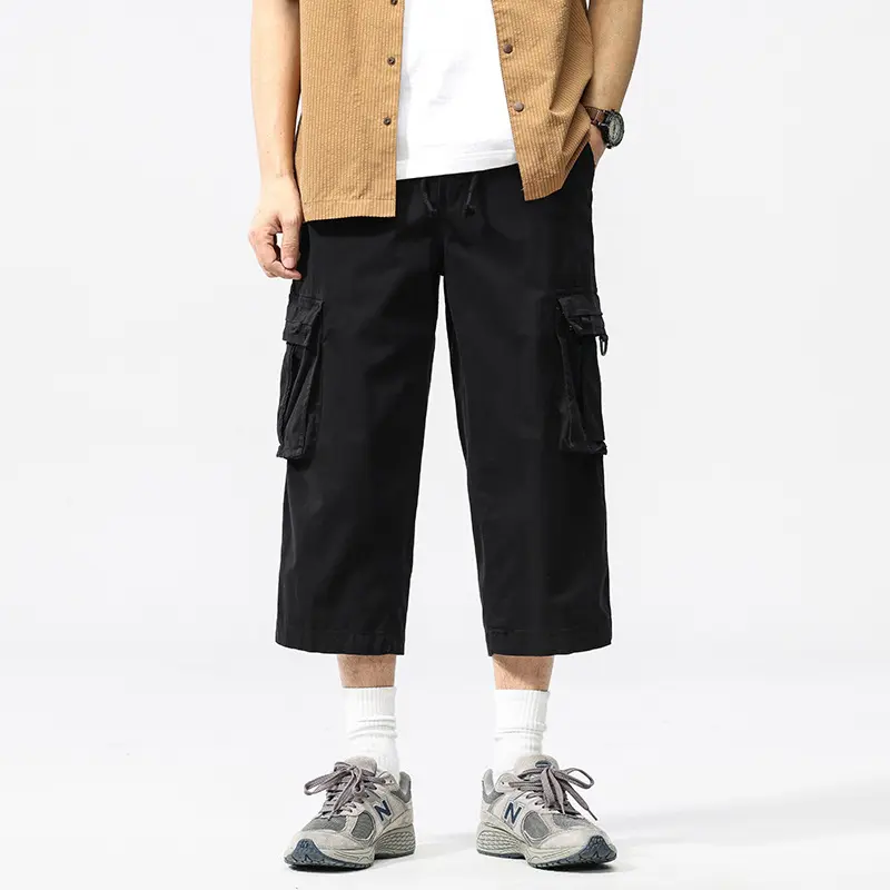 Herren halblange Utility-Cargohose aus Baumwoll-Twill mit weitem Bein und Multifachtaschen Drune