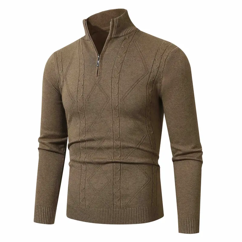 Herren Halbzip-Pullover aus Feinstrick mit geripptem Stehkragen Drune