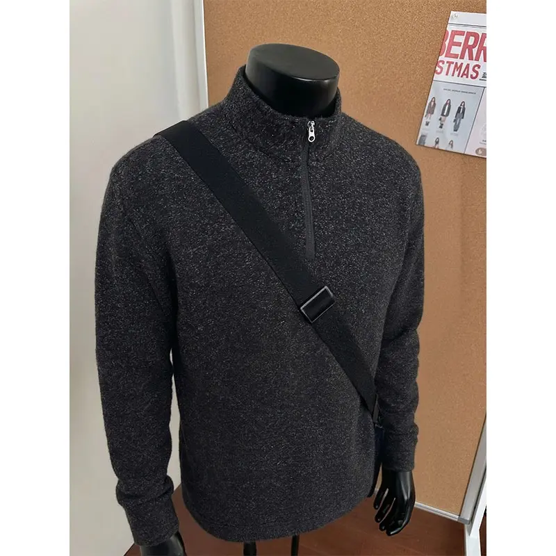Herren Halbzip-Strickpullover mit Stehkragen und melierter Struktur Drune