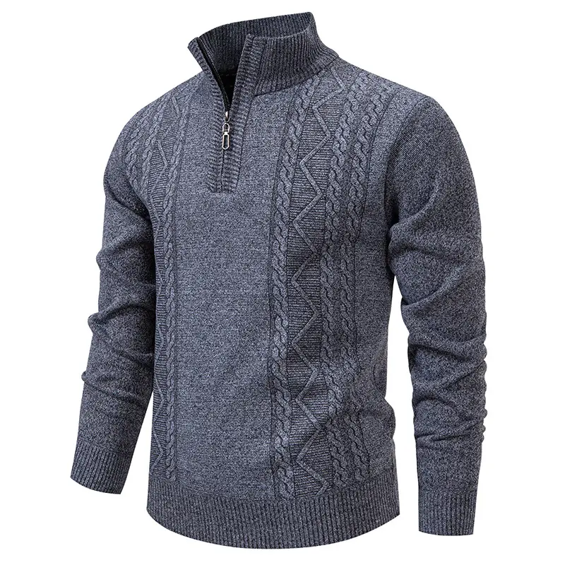 Herren Halbzip-Strickpullover mit Zopfmuster und Stehkragen Drune