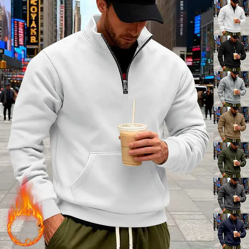 Herren Halbzip-Sweatshirt mit Stehkragen, Kängurutasche und Rippbündchen Drune