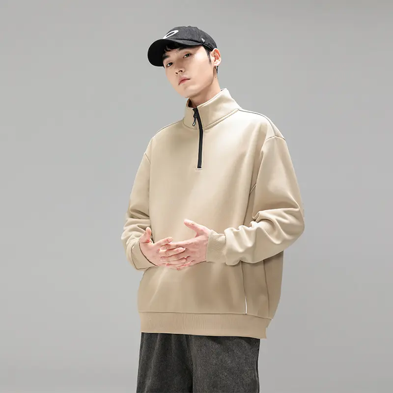 Herren Halfzip-Sweatshirt mit Stehkragen, reflektierenden Kedernähten und geripptem Saum Drune