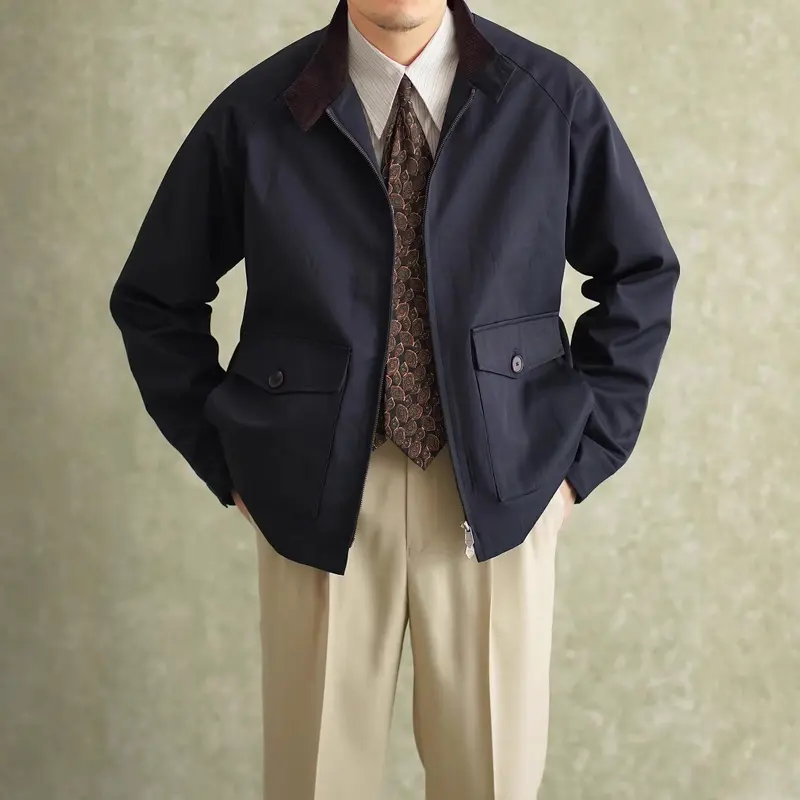 Herren Harrington-Jacke mit Cordkragen und aufgesetzten Pattentaschen Drune