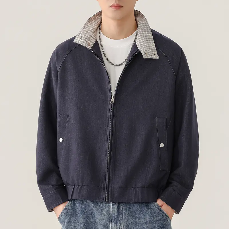 Herren Harringtonjacke mit Kontrastkragen, Raglanärmeln und Frontreißverschluss Drune