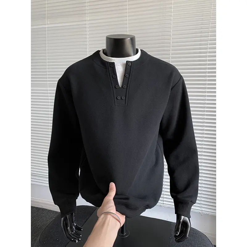Herren Henley-Sweatshirt mit Knopfleiste, Oversize-Schnitt & gerippten Bündchen Drune