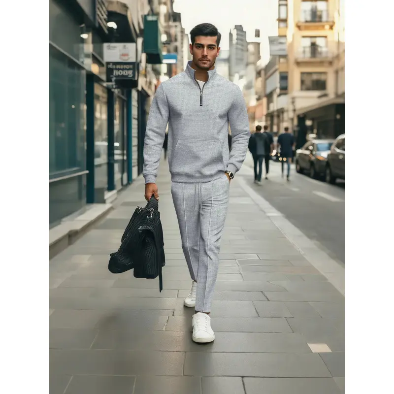Herren Hochwertiger Stehkragen Pullover mit Zipper Drune