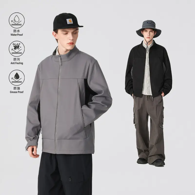 Herren Hybrid-Softshelljacke im Urban-Tech-Look mit hohem Stehkragen und verdecktem Reißverschluss Drune