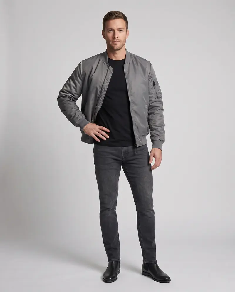 Herren isolierte MA-1 Bomber im Utility-Look mit Armtasche und geripptem Saum Drune