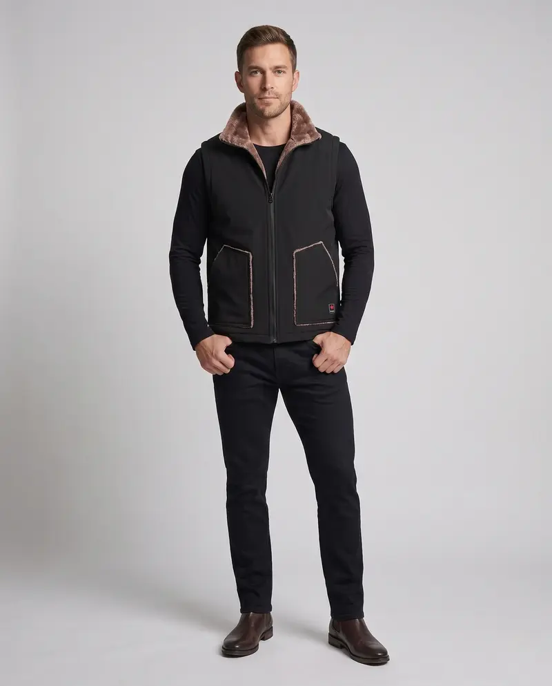Herren isolierte Thermo-Fleece-Weste mit Teddy-Innenfutter und winddichter Außenfläche