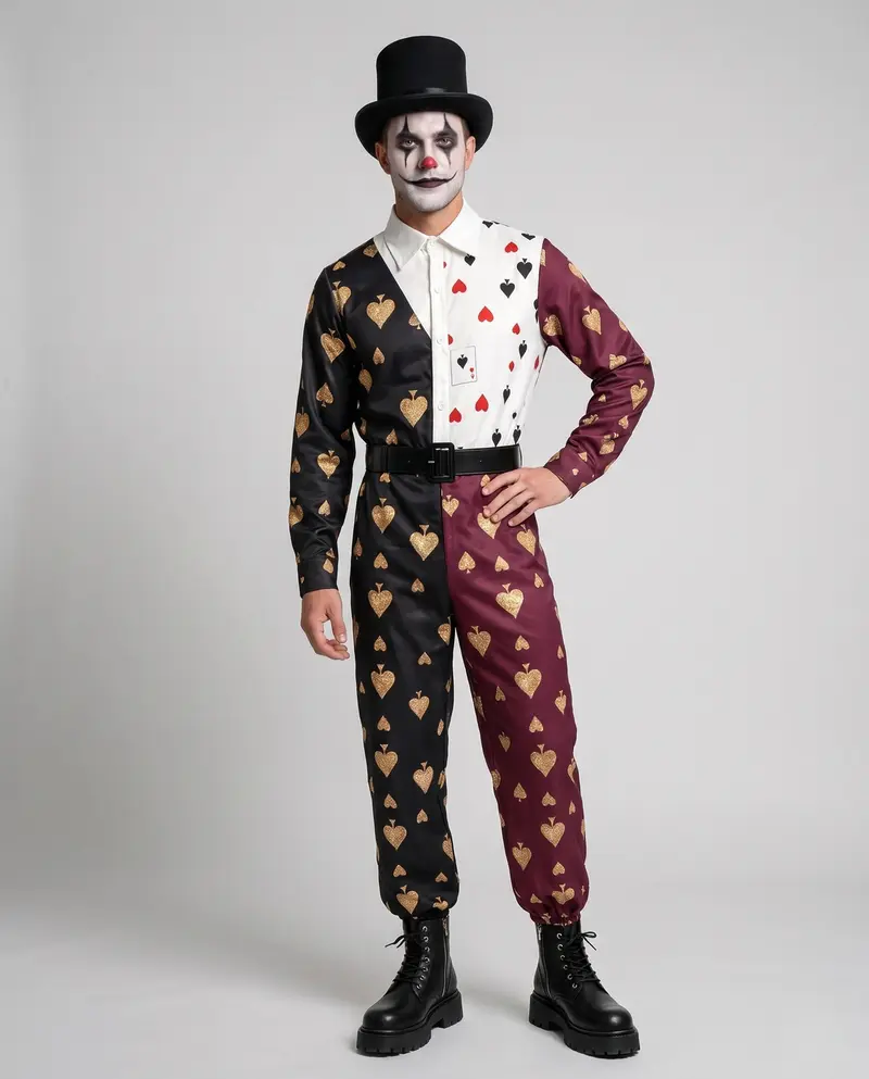Herren Joker-Kostüm im auffälligen Design mit Spielkarten-Motiv Drune