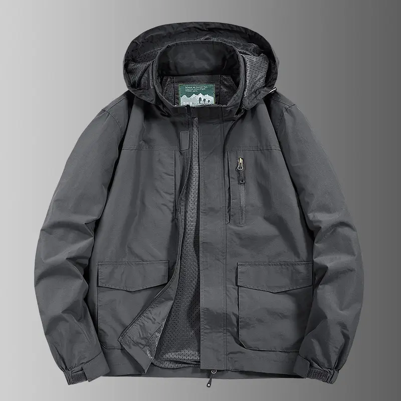 Herren Kapuzen-Outdoorjacke mit atmungsaktivem Meshfutter, wasserabweisender Ripstop‑Hülle & verdecktem Frontreißverschluss Drune