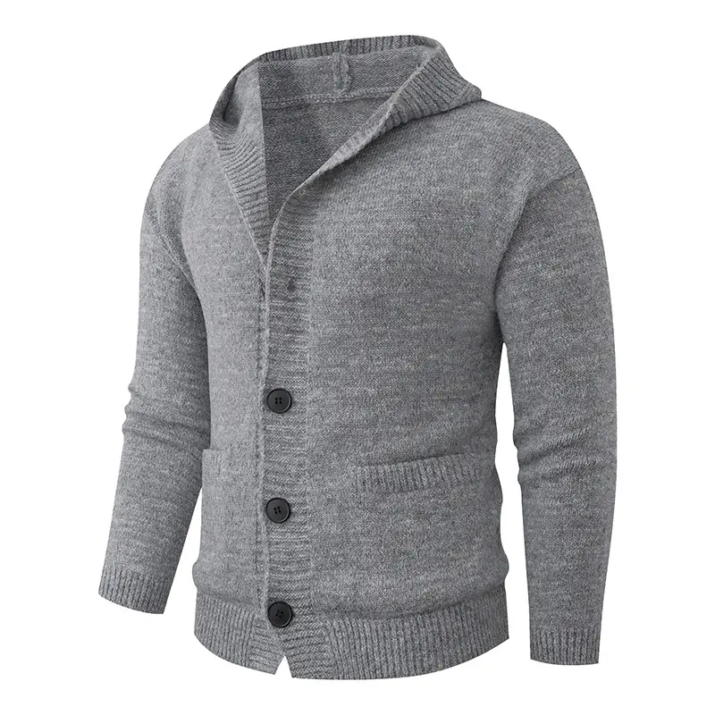 Herren Kapuzen-Strickcardigan aus Thermo-Feinstrick mit durchgehender Knopfleiste und Eingrifftaschen Drune