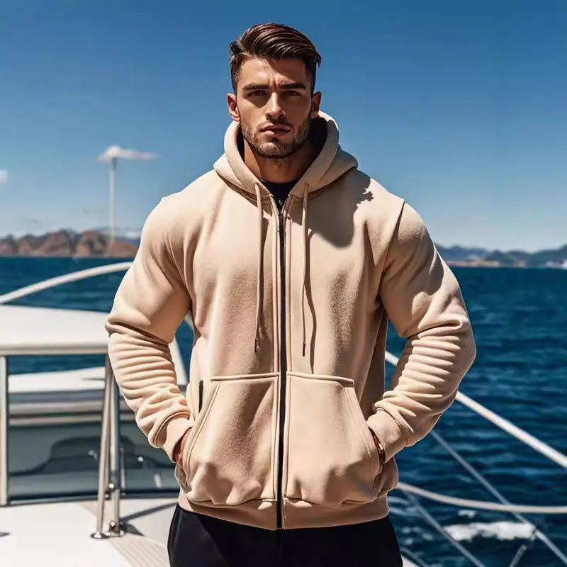 Herren Kapuzen-Sweatjacke mit durchgehendem Reißverschluss, Kängurutasche und verstellbarer Kapuze Drune