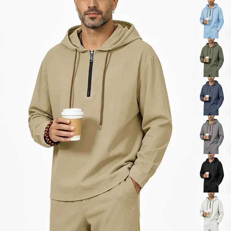 Herren Kapuzenpullover mit Halbzip, Tunnelzug und gerundetem Saum Drune