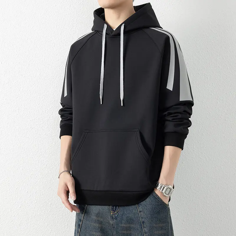 Herren Kapuzenpullover mit Raglanärmeln, Kängurutasche und Kontraststreifen Drune