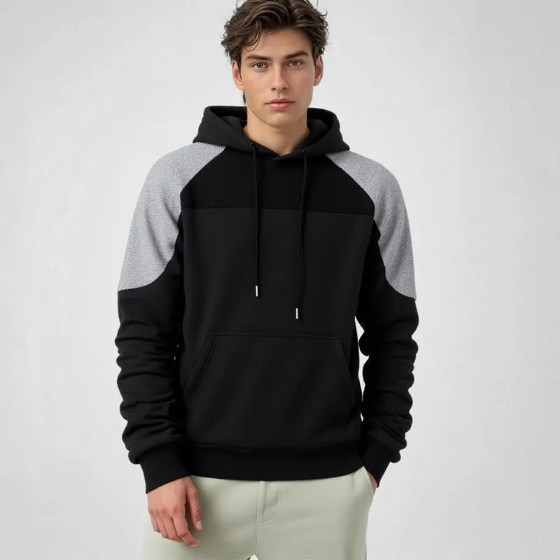 Herren Kapuzenpullover mit Struktur-Einsätzen und Kängurutasche Drune