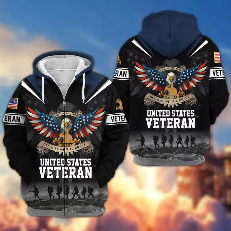 Herren Kapuzensweater mit amerikanischem Veteranenmotiv Drune