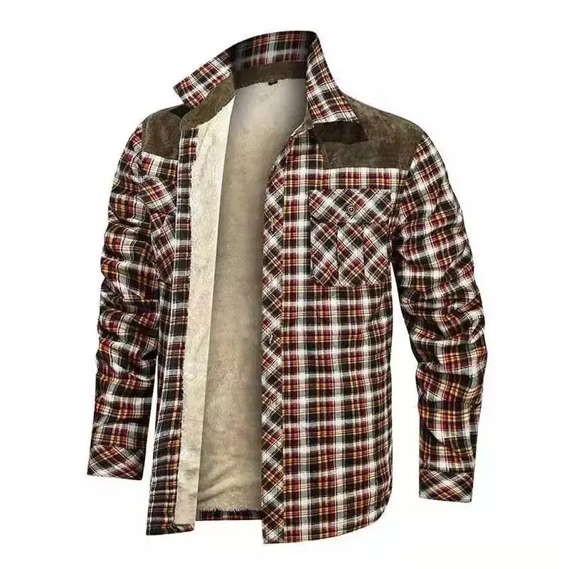 Herren Kariertes Flanell‑Hemdjacke mit Teddyfutter und Velours‑Schulterbesatz Drune