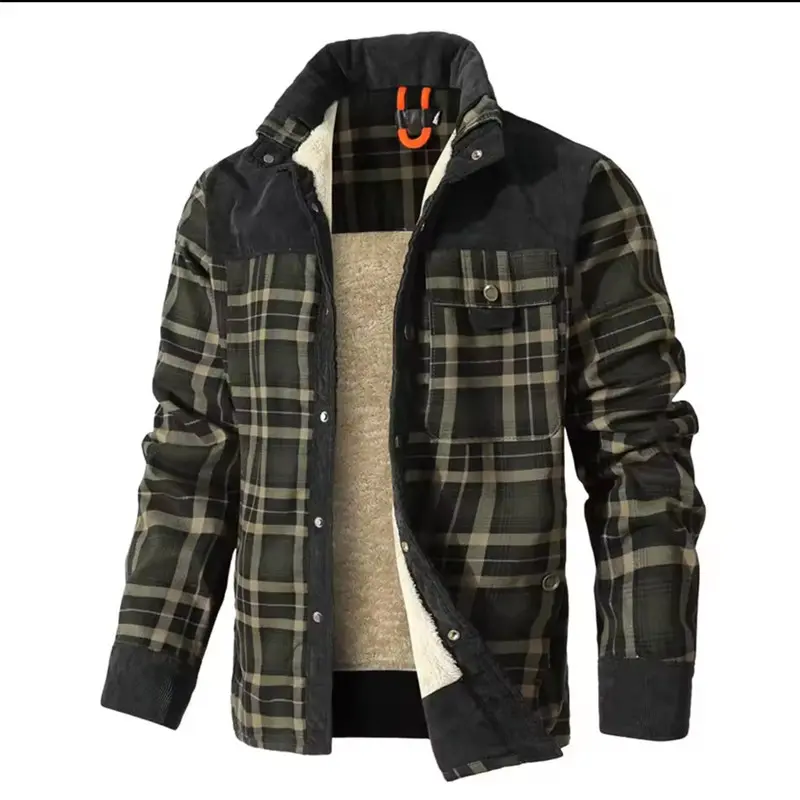 Herren Kariertes Thermo-Hemdjacke mit Teddyfutter und Cordbesatz Drune