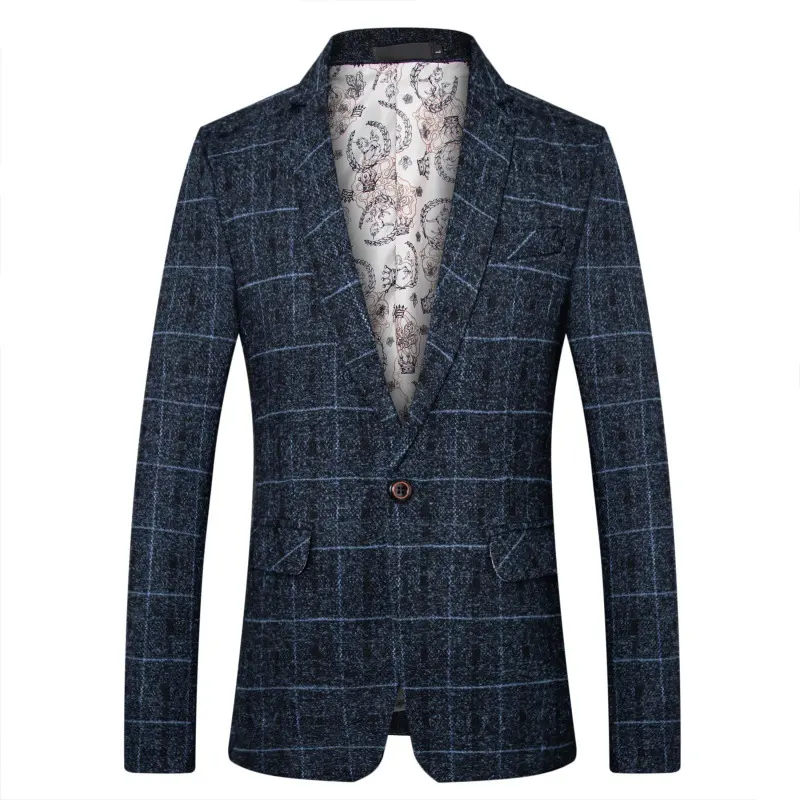 Herren Karo-Sakko in Tweed-Optik mit Schalkragen und taillierter Silhouette Drune