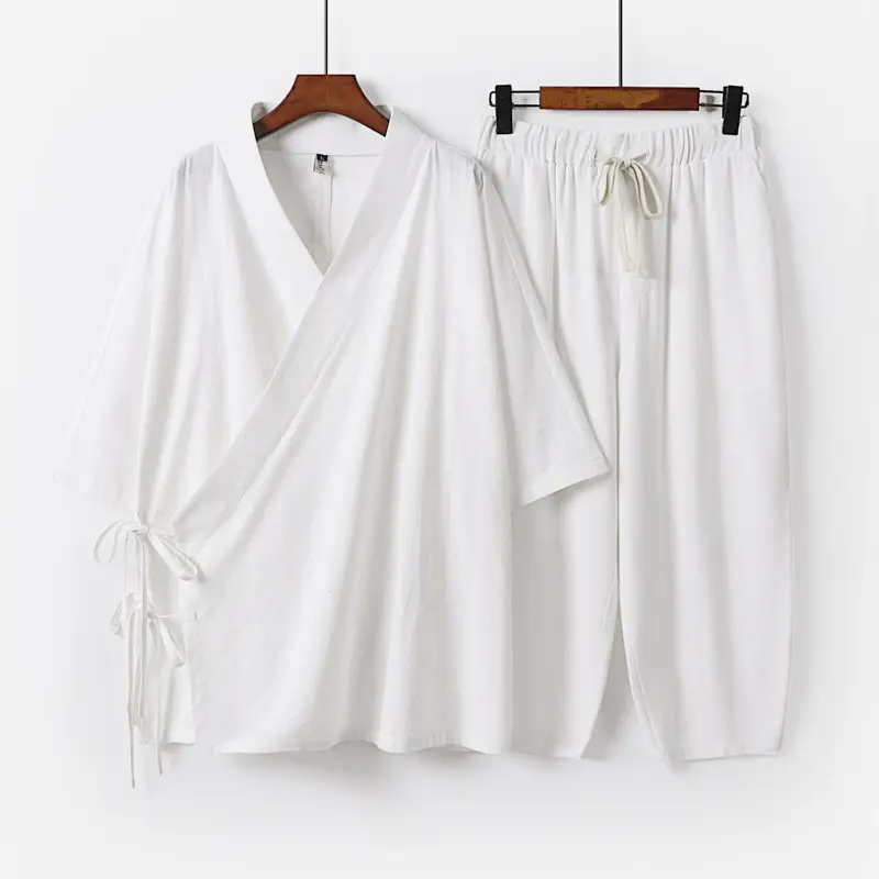 Herren Kimono-Loungewear-Set mit Wickeloberteil, Kordelbundhose und lockerer Passform Drune