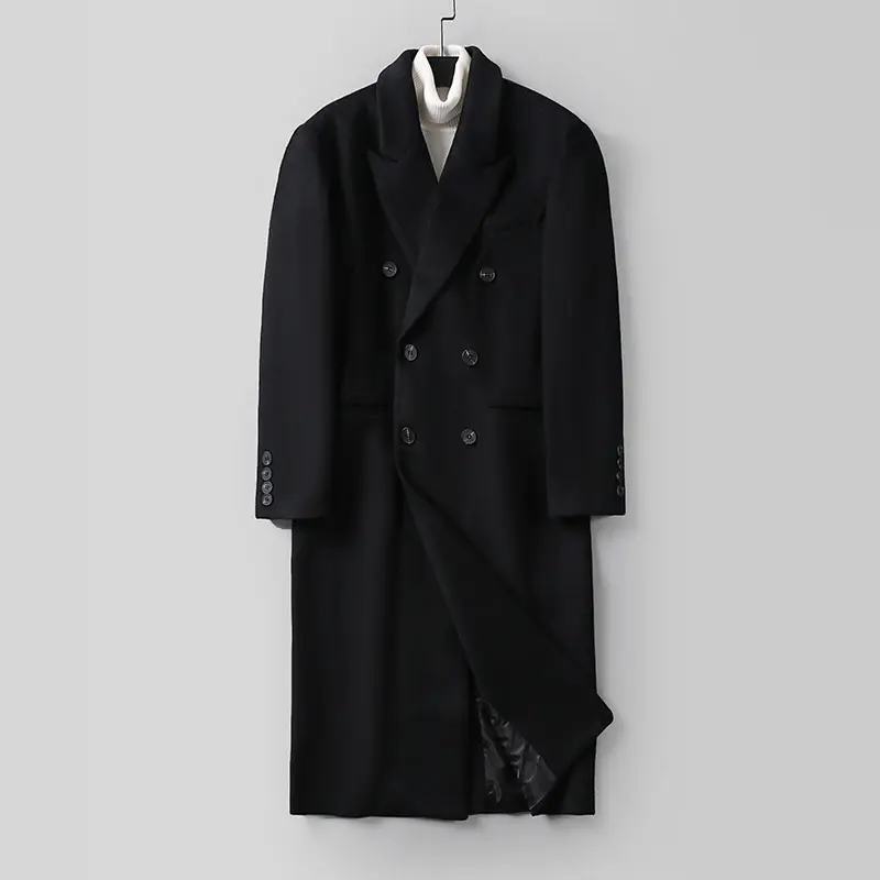 Herren Klassischer Doppelreiher-Longcoat aus Wollmischung mit Schalkragen und feiner Innenfutterverarbeitung Drune