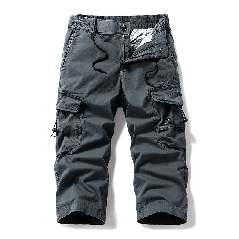 Herren Knielange Cargo-Shorts aus robustem Baumwoll‑Twill mit Elastikbund und Multifachtaschen Drune