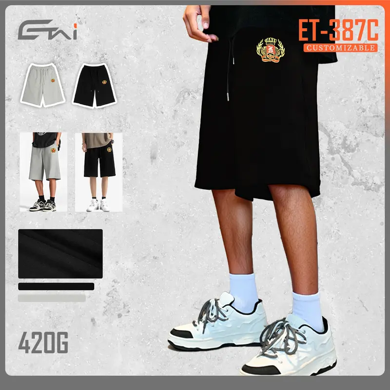Herren Knieumspielende French-Terry Sweatshorts mit Kordelzug und gesticktem Wappen Drune