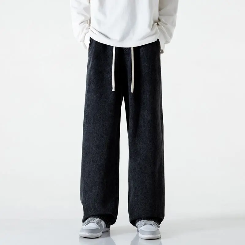 Herren Komfort-Denim-Hose mit elastischem Bund, kontrast-Tunnelzug und geradem Oversize-Bein Drune