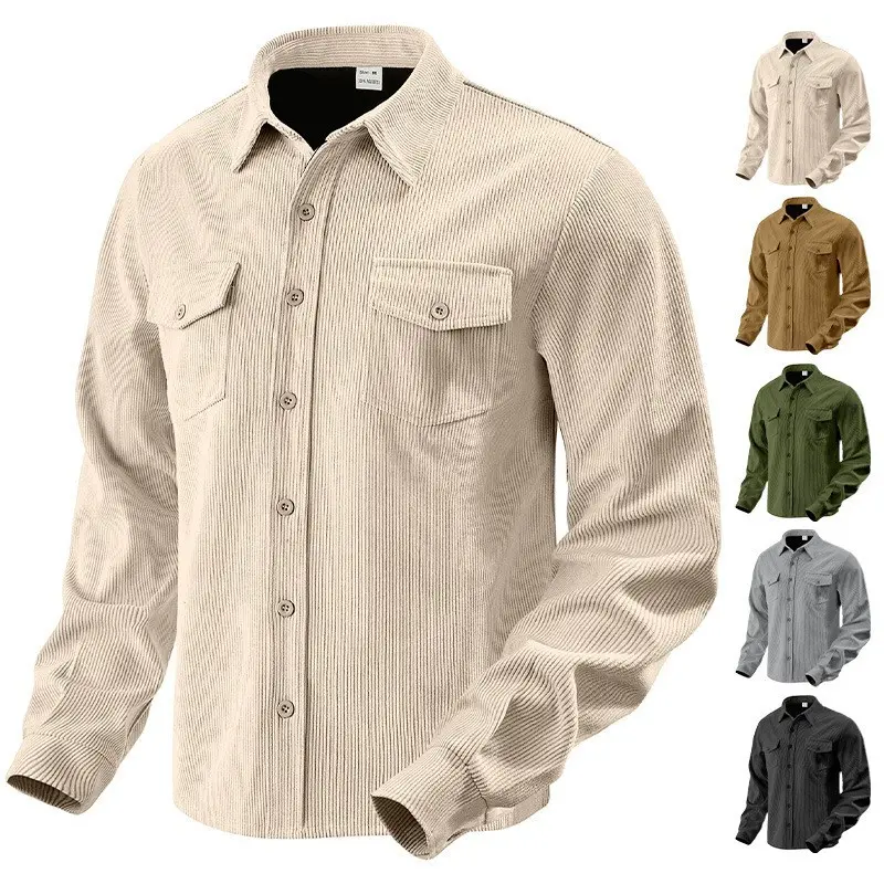 Herren Kordhemdjacke aus breitem Cord mit Pattentaschen und Hemdkragen Drune