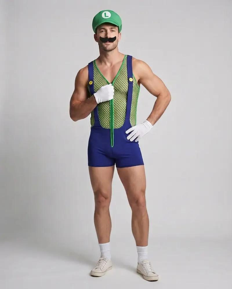 Herren Kostüm im Mario-Stil mit Netzdetails Drune