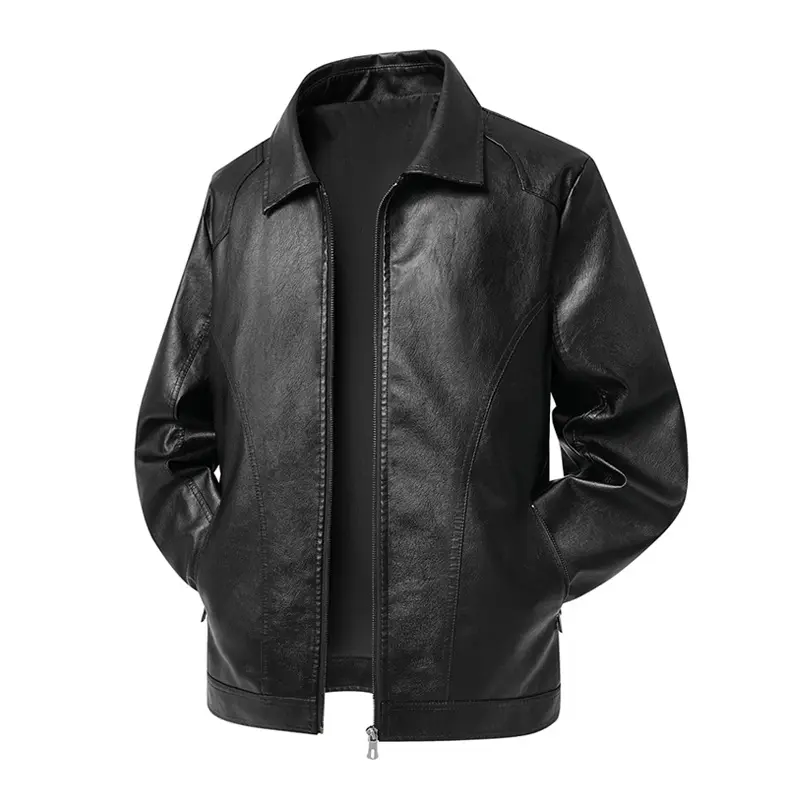 Herren Kunstleder-Übergangsjacke mit Hemdkragen, verdecktem Reißverschluss & Eingrifftaschen Drune
