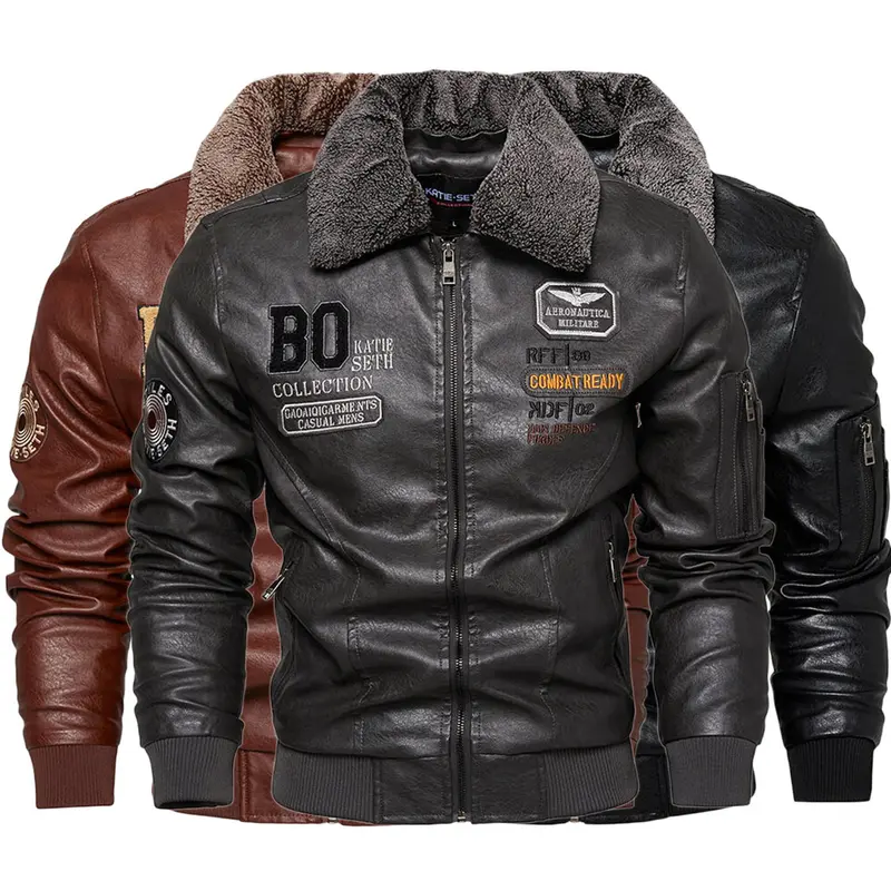 Herren Kunstlederjacke mit gefüttertem Kragen Drune