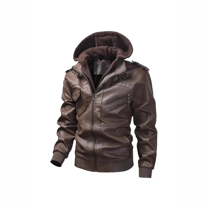 Herren Kunstlederjacke mit Kapuze Drune