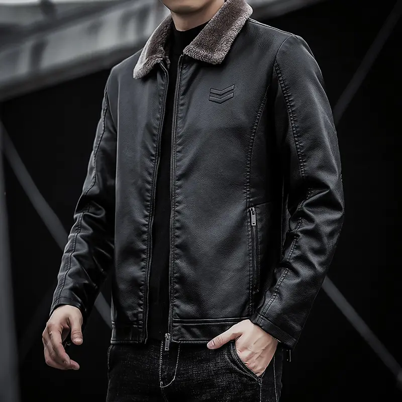Herren Kunstlederjacke mit weichem Kragen Drune
